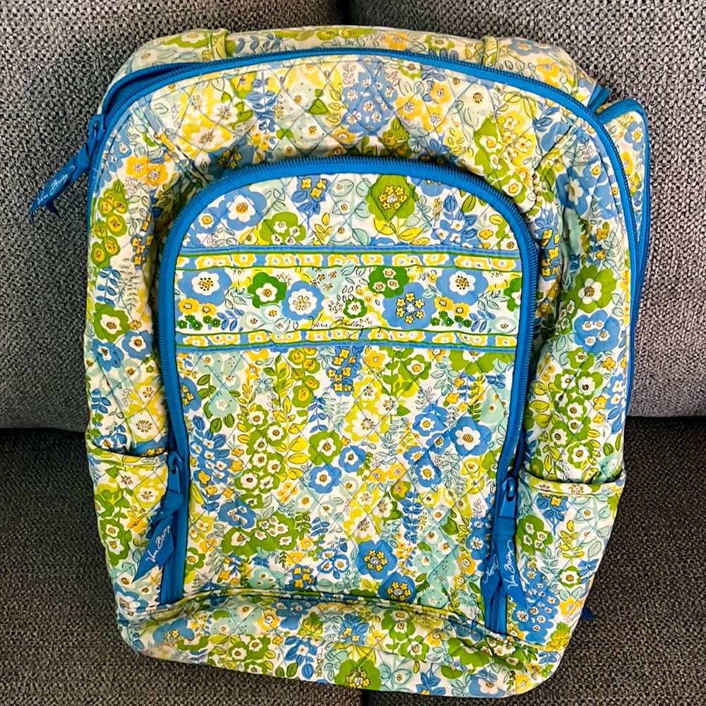 Vera Bradley XL laptop backpack in blue/yellow/green quilted cotton
